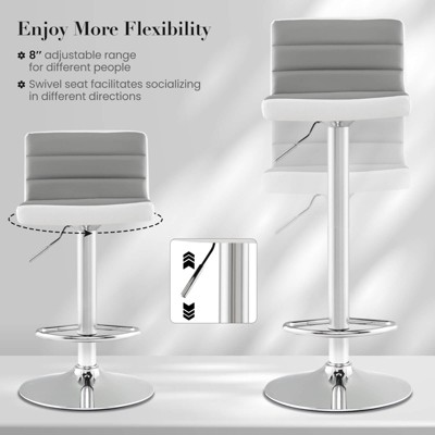 Set of 2 Gray and White Adjustable Swivel Bar Stools