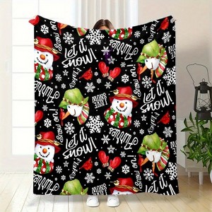 Lomsoe Vintage Red Green Christmas Snowman Print Flannel Blanket - All Seasons Soft Cozy Warm Throw Blanket for Bed, Napping, Camping, Travel, Office - 1 of 4