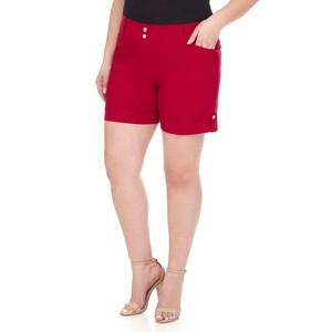 Rekucci Curvy Woman Slimming Cuffed Shorts – Pull-On Mid-Rise with Pockets - 1 of 3