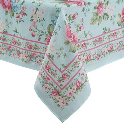 Vintage Floral Garden Blue and Pink Polyester Rectangular Tablecloth 60" x 84"