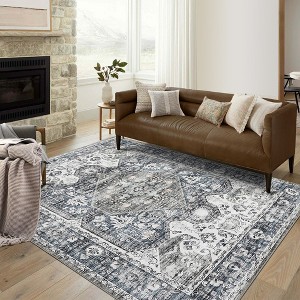 Vintage Boho Area Rug Distressed Medallion Accent Rugs for Living Room Bedroom, Low Pile Stain-Resistant - 1 of 4