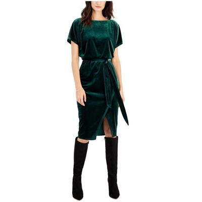 Kensie Womens Velvet Boatneck Midi Dress