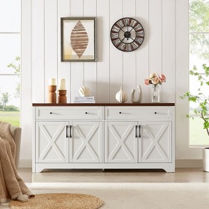 Okak 61" Multifunctional TV Stand for Living Room, Dresser for Bedroom, Capacity Ctorage Cabinet for Kitchen Entryway, White Walnut - 1 of 4