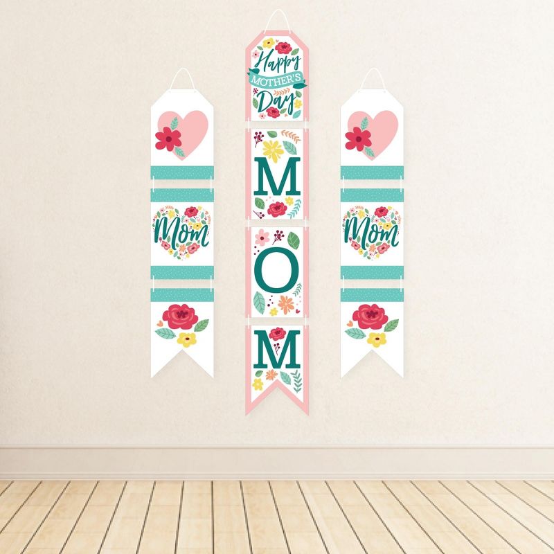 Big Dot of Happiness Colorful Floral Happy Mother's Day - Hanging Vertical Paper Door Banners - We Love Mom Party Wall Decor Kit - Indoor Door Decor, 3 of 8