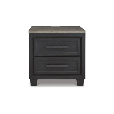 27" Black and Brown Oak 2-Drawer Nightstand