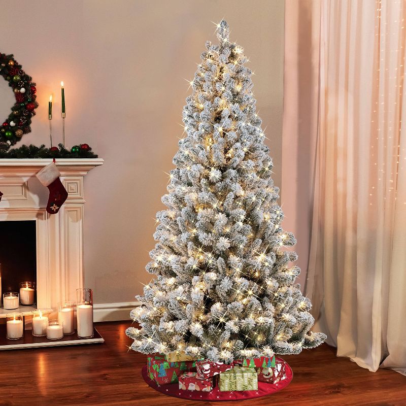 6.5ft Puleo Pre-lit Flocked Virginia Pine Christmas Tree with 300 Clear Incandescent Lights, 4 of 7