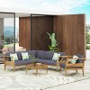 Christopher Knight Home Aston Acacia Wood Outdoor 5 Seater Sectional Chat Set with Club Chair, Teak and Dark Gray - 2 of 4