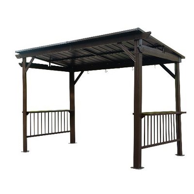 NicBex Grill Gazebo, Aluminum BBQ Outdoor Gazebo with Metal Frame and Shelves Serving Tables, Permanent Double Roof Canopy Hard top Gazebos