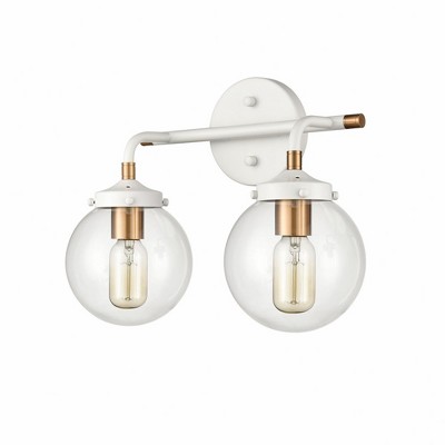 Midcentury Modern Matte White and Satin Brass 2-Light Outdoor Sconce
