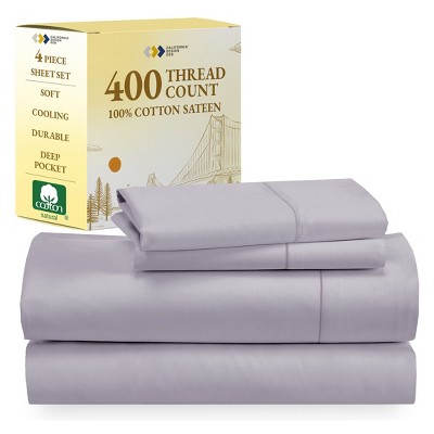 Cotton Sheets Set - Softest 400 Thread Count Bed Sheets, 100% Cotton Sateen, Cooling, Deep Pocket by California Design Den