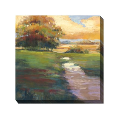 Cottage Garden West of The Wind Heartland Green, Yellow, Red 24 x 24 Inch Waterproof Gallery Wrapped Canvas, Outdoor Garden, Yard, Patio All Weather