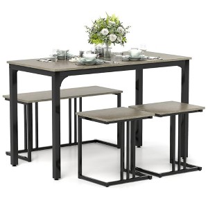 Resenkos Kitchen Table and Chairs Sets,Dining Table Set,4 Pieces Space-Saving Dining Table Set with Bench and 2 Stools-Oak Gray - 1 of 4