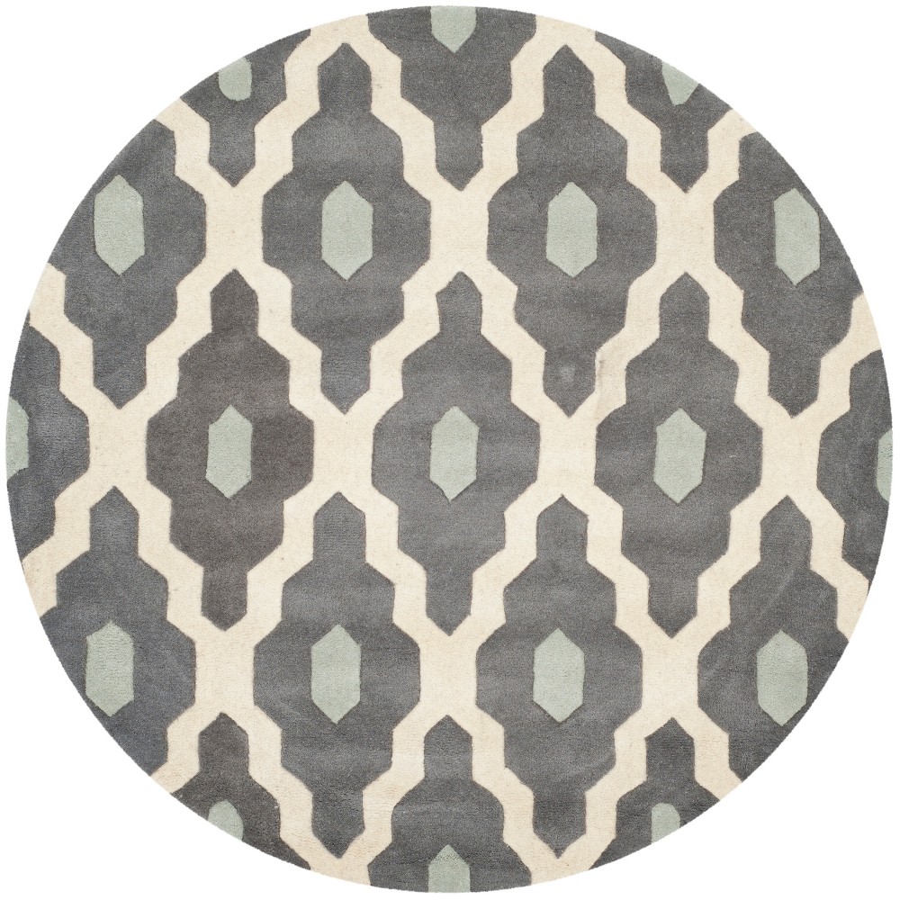 7' Downey Geometric Round Area Rug Dark Gray/Ivory - Safavieh
