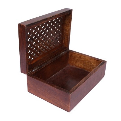 Mela Artisans Wood Keepsake Box with Hinged Lid in Trellis Design Medium Polish Finish, Large