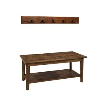 Claremont Rustic Wood Coat Hook And Bench Set Dark Brown - Alaterre  Furniture : Target