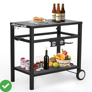 Outdoor Grill Cart with Double-Shelf, Portable Dining Cart Table for BBQ Stainless Steel/Iron Movable Food Prep Table - 1 of 4