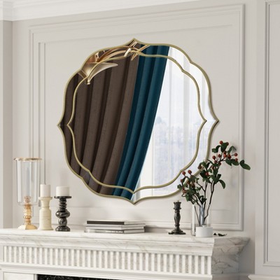 32'' Large Bathroom Mirror for Wall Art Venetian Mirror Gold Rim Beveled Frame