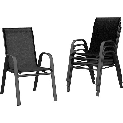 homfan Patio Stackable Chairs Set of 4, Outdoor Dining Chairs, Outdoor Furniture with Textilene Fabric & Metal Frame for Patio, Deck, Backyard, Grey