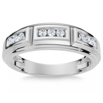 Pompeii3 1/4Ct TW Round Diamond Men's Nine Stone Wedding Ring High Polished Band 10k Gold