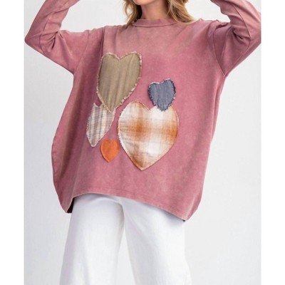 Women's Heart Patch Mineral Washed Knit Top-Plus - Easel