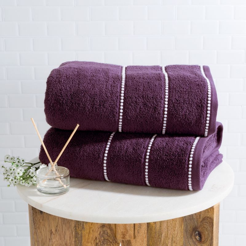Luxury Cotton Towel Set- 2 Piece Bath Sheet Set Made From 100% Zero Twist Cotton- Quick Dry, Soft and Absorbent By Hastings Home (Eggplant / White), 1 of 6