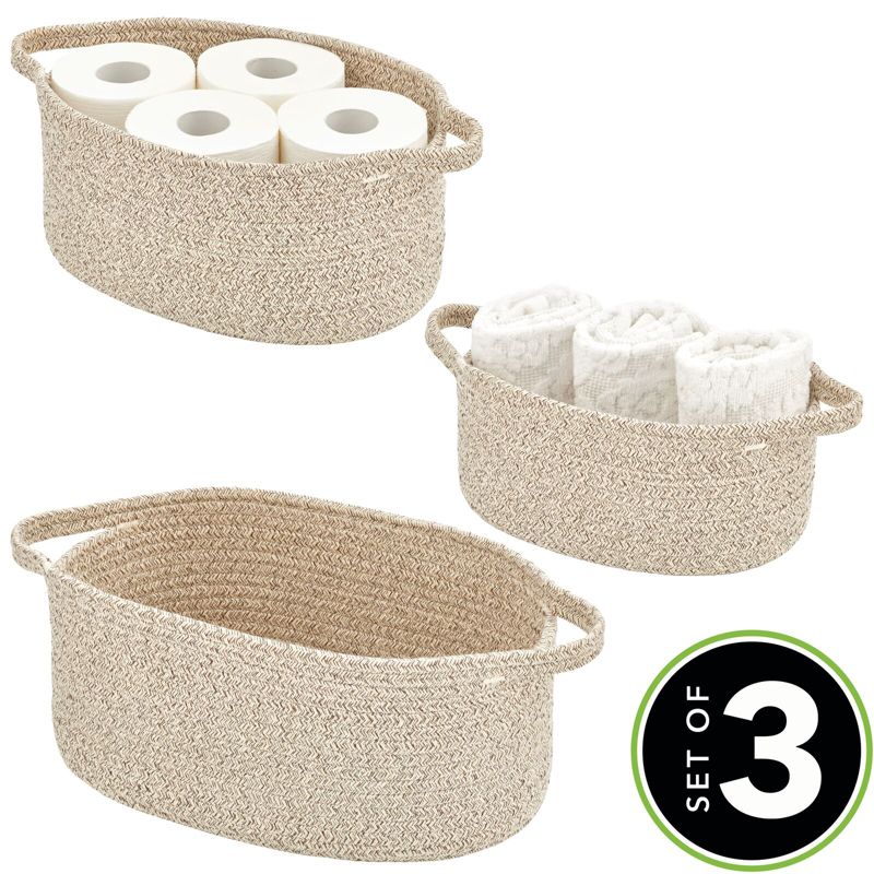 mDesign Casual Woven Cotton Rope Bathroom Basket with Handles, Set of 3, 2 of 9