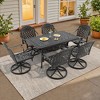 7-Piece Rectangle Cast Aluminum Outdoor Patio Dining Set with Swivel Chairs & Red Cushions & Umbrella Hole - 4 of 4