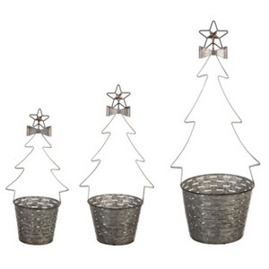 Transpac Metal Tree Container Set of 3 Home Decorations Christmas - 1 of 1