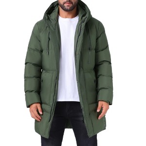 INSPIRE CHIC Men's Mid-Length Warm Zipper Winter Quilted Hooded Puffer Jacket - 1 of 4
