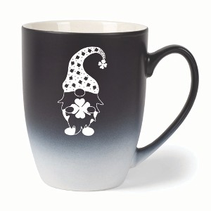 Elanze Designs Gnome With Clover Pattern On Hat Two Toned Ombre Matte 10 ounce New Bone China Coffee Tea Cup Mug, Black and White - 1 of 4