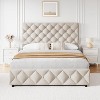 Homhougo Full Size Bed Frame with 4 Storage Drawers, Upholstered Platform Bed Frame with Adjustable Headboard, Diamond Stitched Button Tufted, Grey - 3 of 4