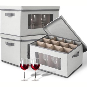 12-Cell Glassware Storage Container with Lid - Set of 3 Portable Stemware Moving Boxes for Wine Glasses, Champagne Flutes & Fragile Items - 1 of 4