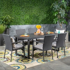 Christopher Knight Home Garner Outdoor Acacia Wood and Wicker 7 Piece Dining Set with Cushion - 1 of 4