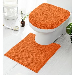 Home Mart Goods 2 Piece Set Orange Soft Cozy Plush Chenille Bath Mat Bathroom Rug & Toilet Seat Cover - 1 of 4