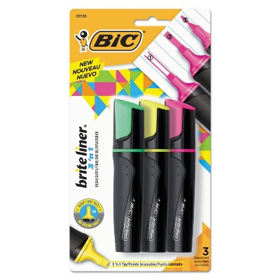 BIC Brite Liner 3 'n 1 Highlighters 3 'n 1 Tip 3 Assorted 1 set BL3P31AST