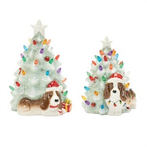 Ceramic Christmas Tree with Dog (Set of 2) - 1 of 2