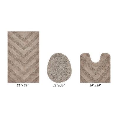 Hugo 3-Piece Bath Rug Set 100% Premium Cotton Tufted Chevron Pattern Bathmats for Bathroom, Super Soft Absorbent Machine Washable