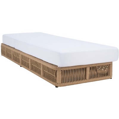 Tan Rope Wicker Armless Chaise with White Cushions