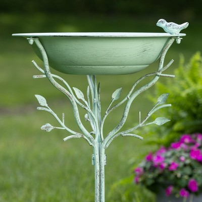 Rustic Silver Metal Freestanding Bird Feeder with Leaf Design