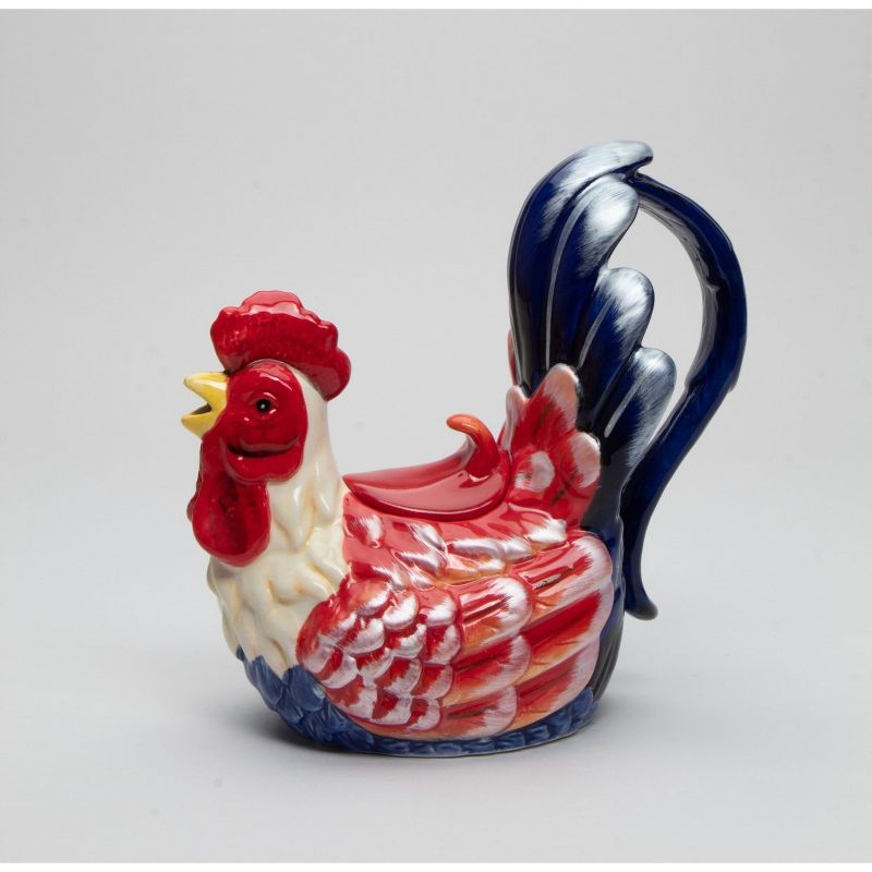 Kevins Gift Shoppe Ceramic Blue and Red Rooster Teapot, 1 of 4