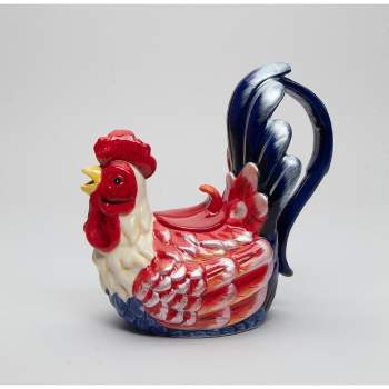 Kevins Gift Shoppe Ceramic Blue and Red Rooster Teapot
