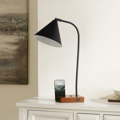 Nuka 24" Black and Walnut Adjustable Table Lamp with USB Port