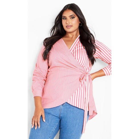 AVENUE | Women's Plus Size Casey Stripe Shirt - pink - 30W/32W