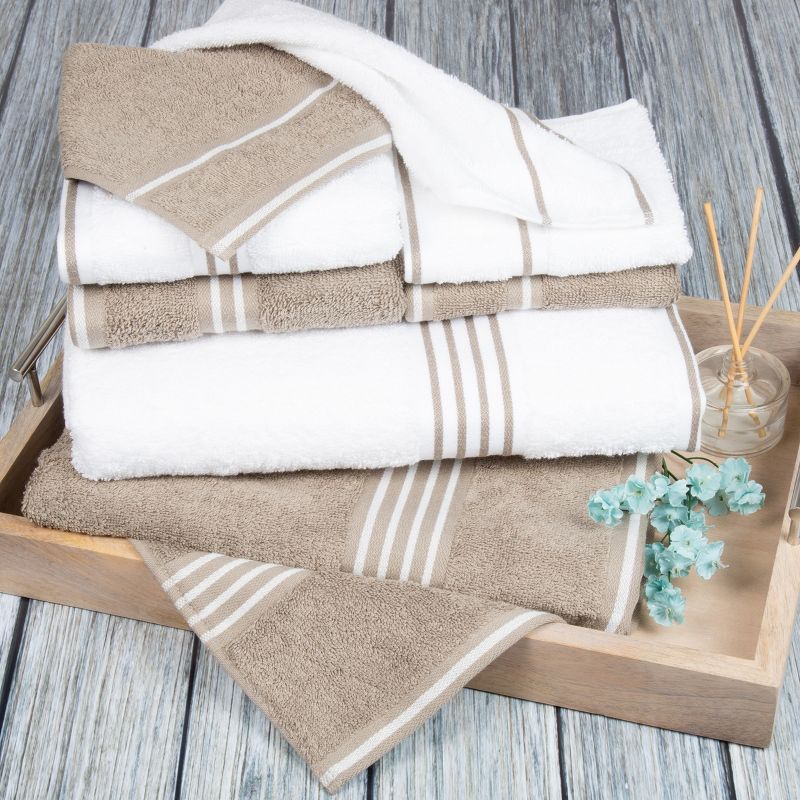 Hastings Home Rio 100% Cotton Towel Set - White/Taupe, 8 Pieces, 3 of 8