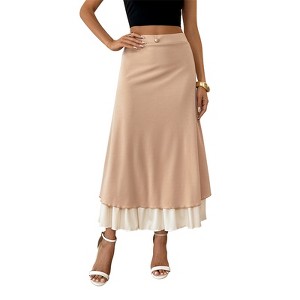 Clearlove Women's Tiered Midi Skirt with Decorative Button Accents - Flowy Layered Design for Everyday Elegance - 1 of 4