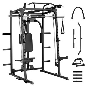 Smith Machine, Power Cage - 2000LBS Squat Rack with Chest Fly, Cable System & Full Body Attachments for Home Gym - 1 of 4