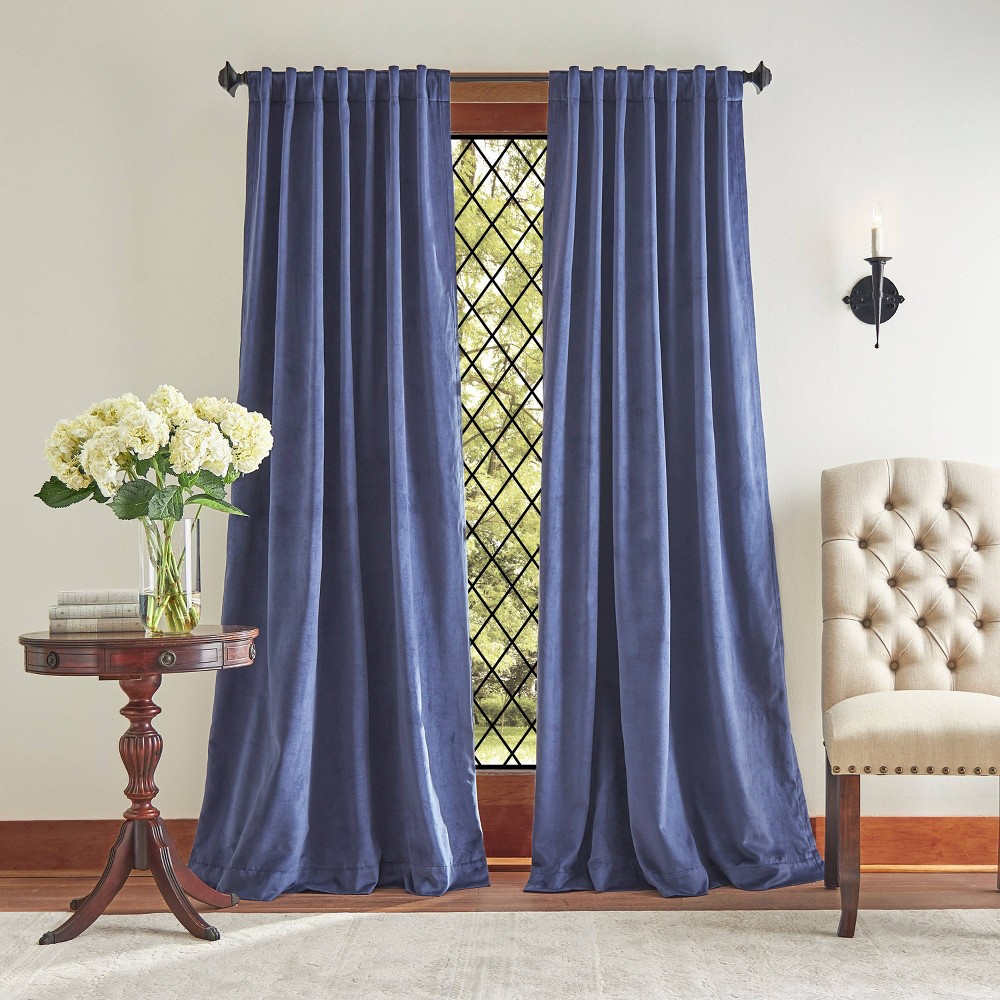 Photos - Curtains & Drapes Martha Stewart 105"x50"  2pk 95" Lucca Velvet Back Tab Lined Midnight Navy 