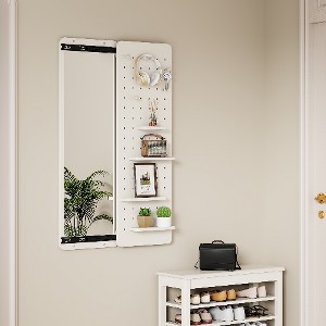 Lyngins Wall-Mounted Shelving Full Length Mirror with Push-Pull Removable Panels, Built-In Display Stand & Hooks, Full Body Mirror/Wall Mirror - 1 of 4