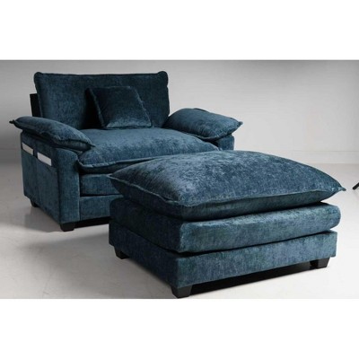 Busaurus Oversized Chenille Accent Chair with Ottoman