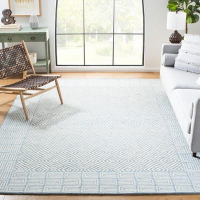 Light Blue and Ivory Hand-Tufted Wool Geometric 6' x 9' Area Rug